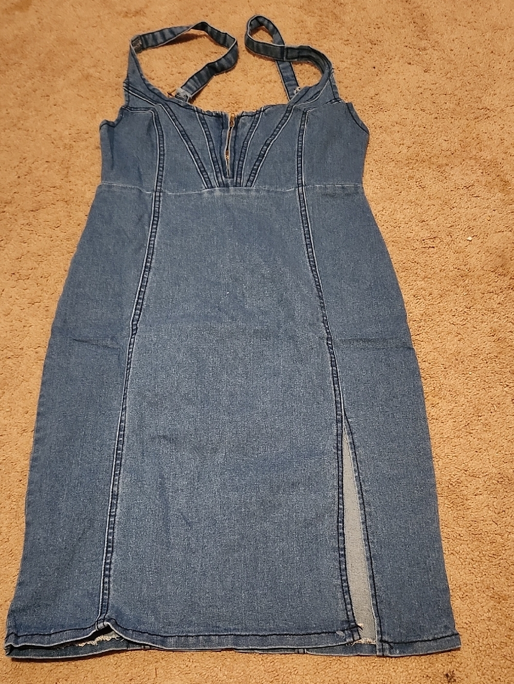 Denim Midi Dress with Front Zip and Side Slit
